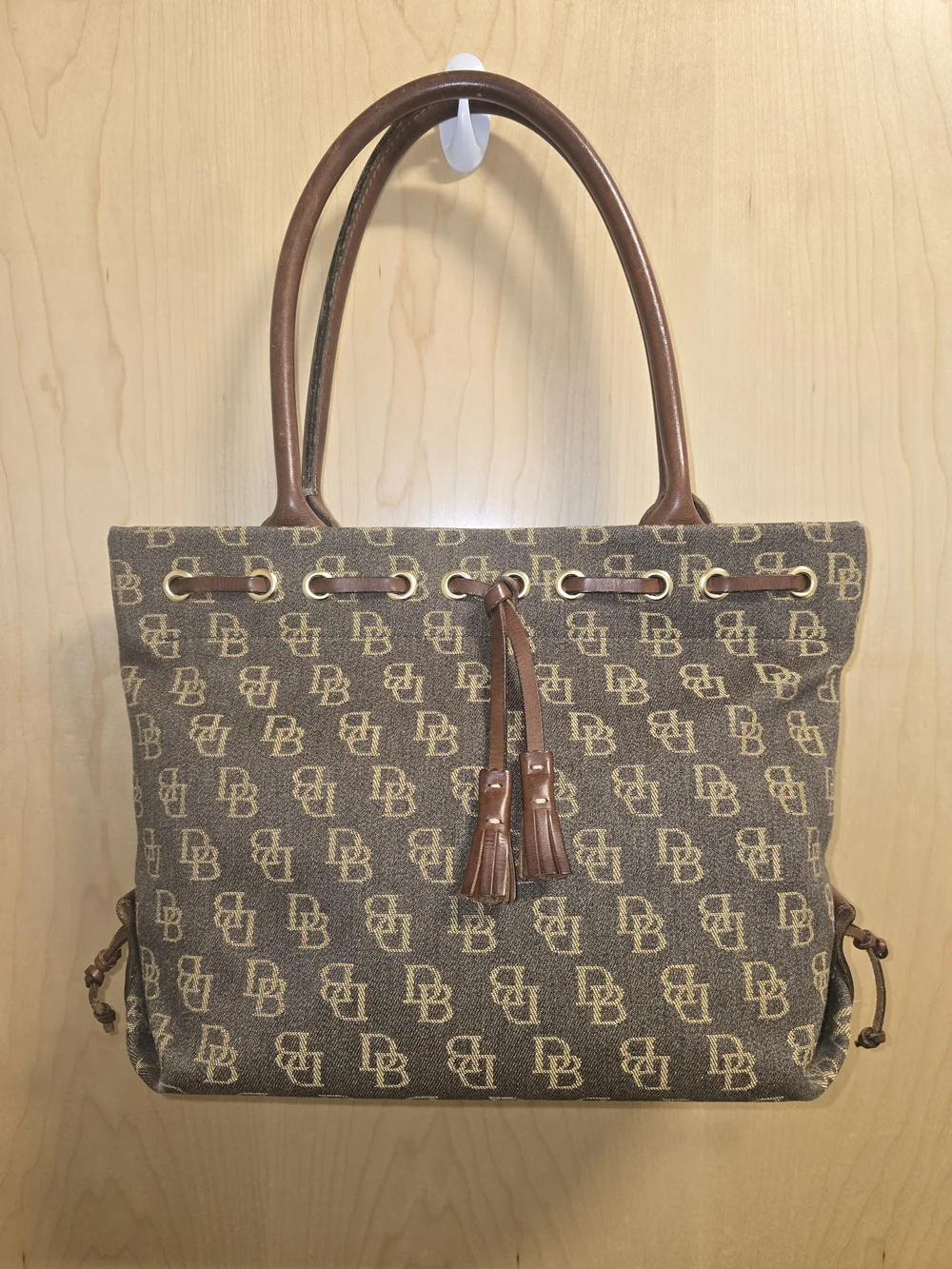 DOONEY & BOURKE Vintage Brown Monogram Medium Tulip Tassel Tote